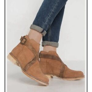 Free People Tan Suede Ankle Booties with Buckle Strap